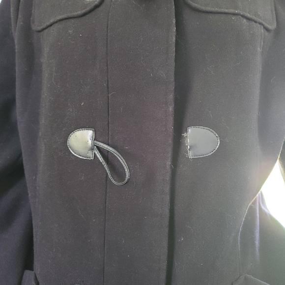 Woman Black Pea coat Jacket with Hood - Picture 2 of 6